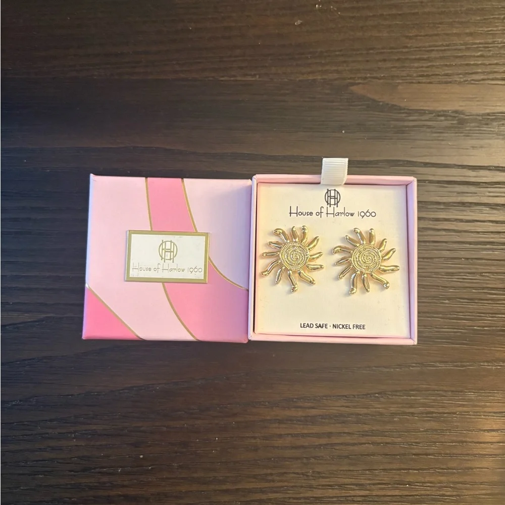 NEW House of Harlow 1960 Gold Sun Earrings